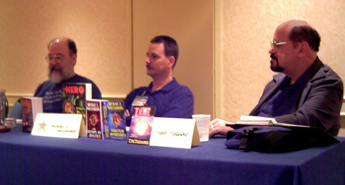 Harry Turtledove (L), Michael Z. Williamson (C), and T.N.Todaro (R)